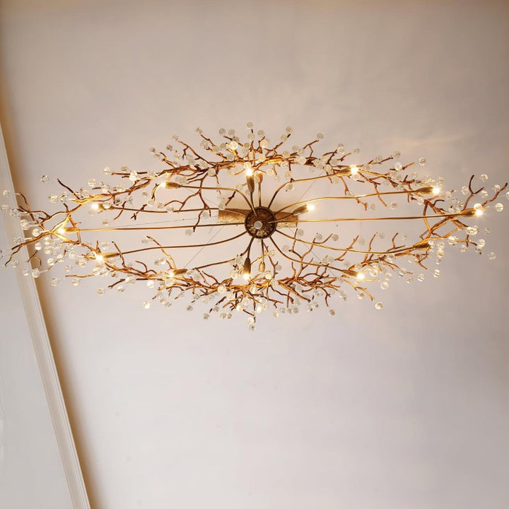 Natural Branch Brass & Crystal Chandelier – Modern Ceiling Light