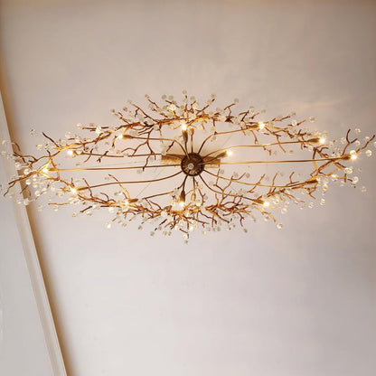 Natural Branch Brass & Crystal Chandelier – Modern Ceiling Light