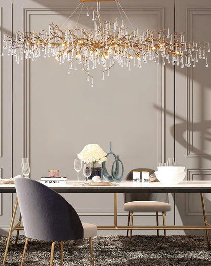 Natural Branch Brass & Crystal Chandelier – Modern Ceiling Light