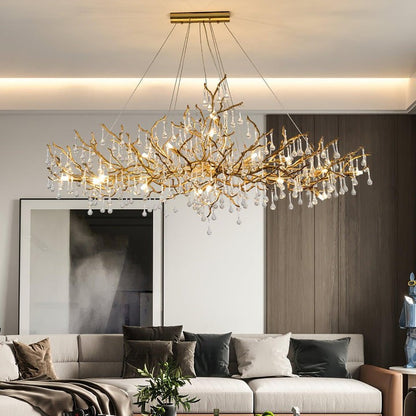 Natural Branch Brass & Crystal Chandelier – Modern Ceiling Light