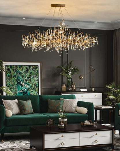 Natural Branch Brass & Crystal Chandelier – Modern Ceiling Light
