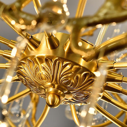 Natural Branch Brass & Crystal Chandelier – Modern Ceiling Light