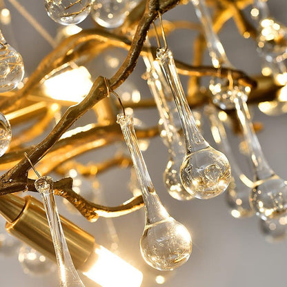 Natural Branch Brass & Crystal Chandelier – Modern Ceiling Light