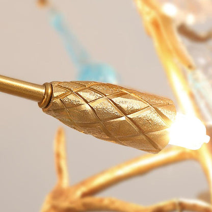 Natural Branch Brass & Crystal Chandelier – Modern Ceiling Light