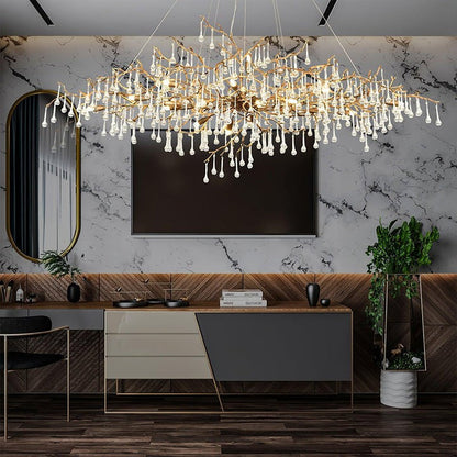 Natural Branch Brass & Crystal Chandelier – Modern Ceiling Light