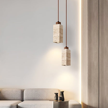 Natural Travertine Cylinder Pendant Light