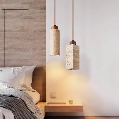 Natural Travertine Cylinder Pendant Light