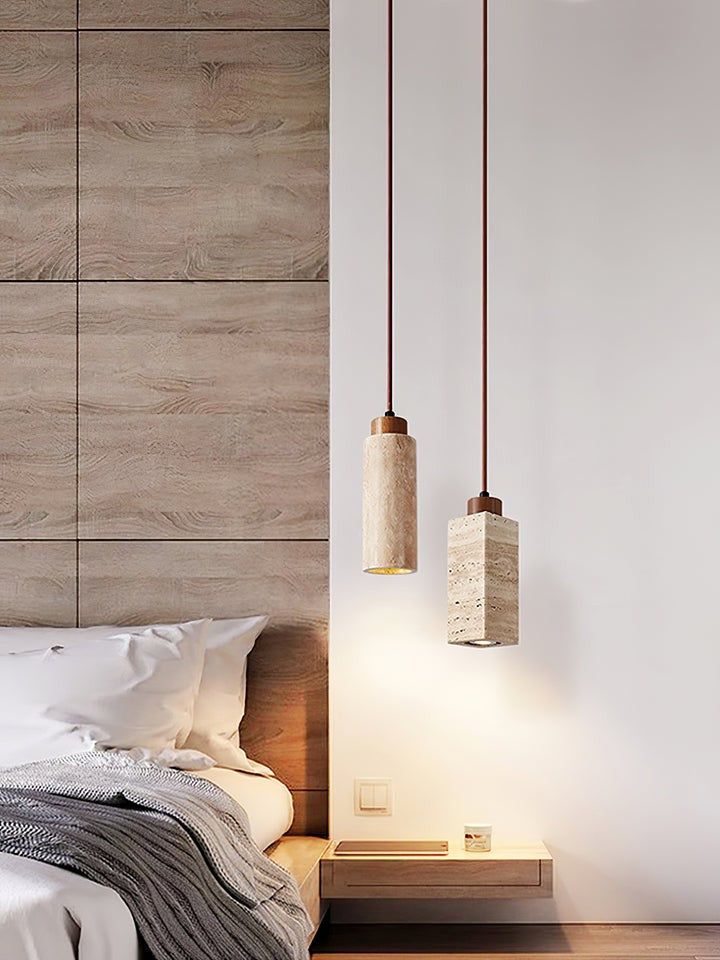 Natural Travertine Cylinder Pendant Light