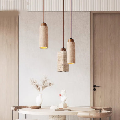 Natural Travertine Cylinder Pendant Light