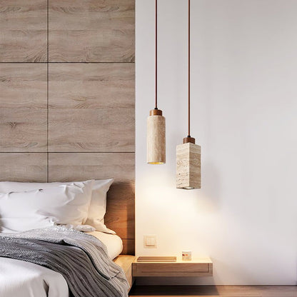 Natural Travertine Cylinder Pendant Light