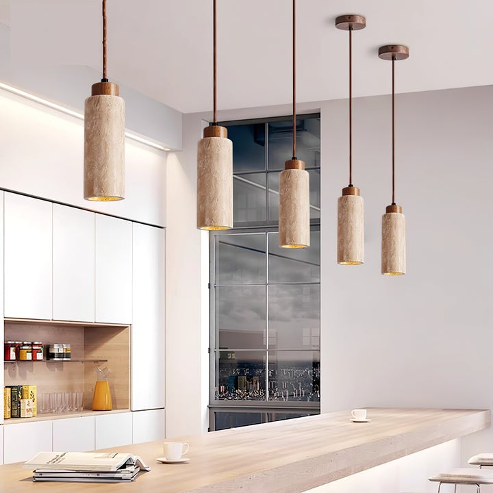 Natural Travertine Cylinder Pendant Light