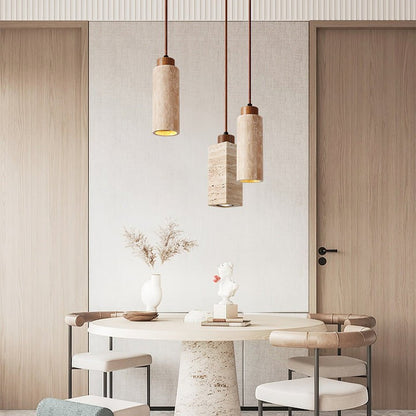 Natural Travertine Cylinder Pendant Light
