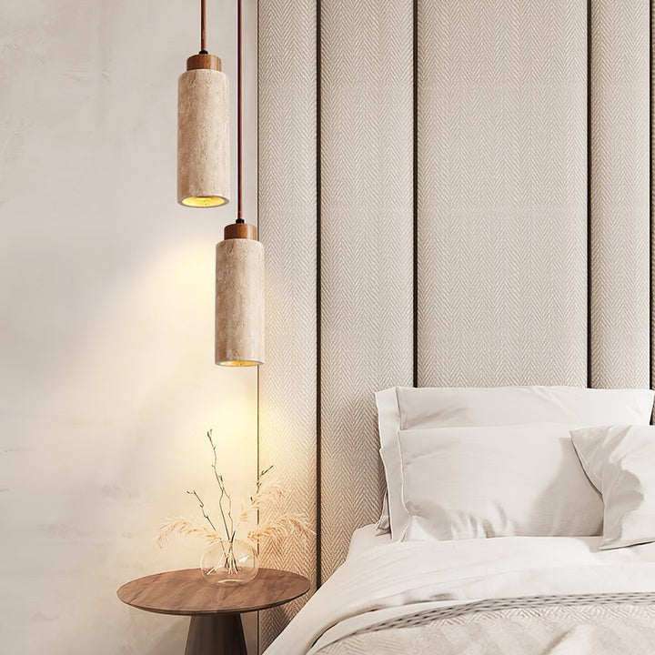 Natural Travertine Cylinder Pendant Light