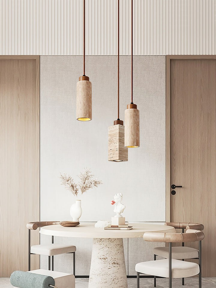 Natural Travertine Cylinder Pendant Light