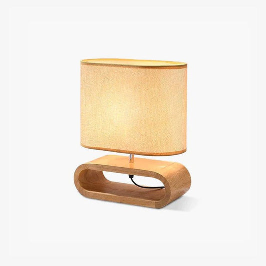 Natural Wood Table Lamp with Brown Fabric Shade