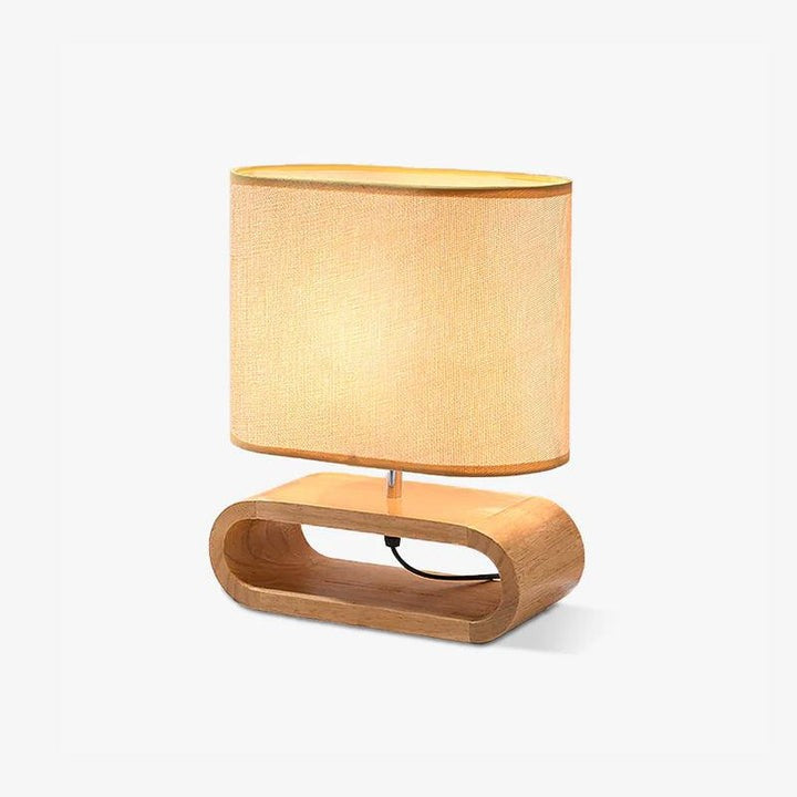 Natural Wood Table Lamp with Brown Fabric Shade