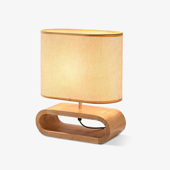 Natural Wood Table Lamp with Brown Fabric Shade