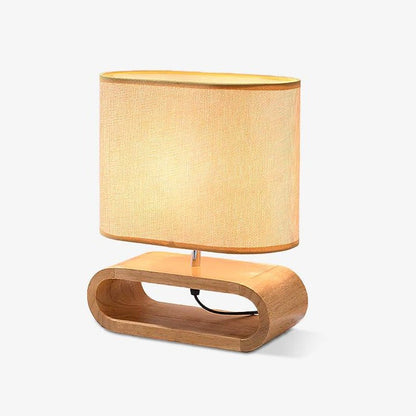Natural Wood Table Lamp with Brown Fabric Shade