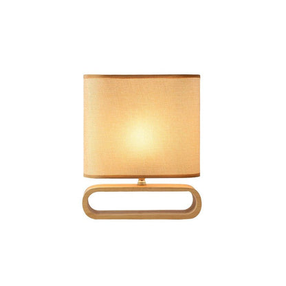 Natural Wood Table Lamp with Brown Fabric Shade