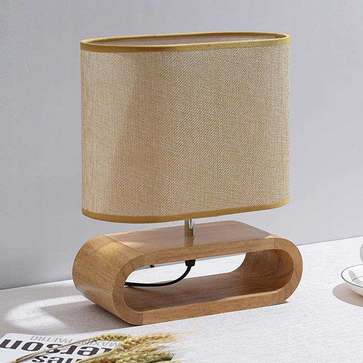 Natural Wood Table Lamp with Brown Fabric Shade