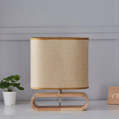 Natural Wood Table Lamp with Brown Fabric Shade