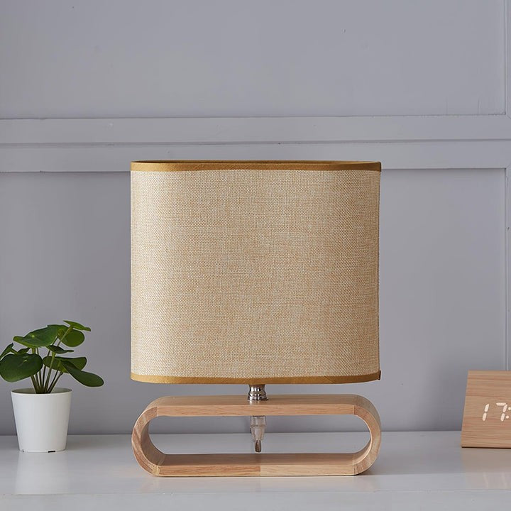 Natural Wood Table Lamp with Brown Fabric Shade