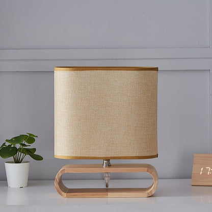 Natural Wood Table Lamp with Brown Fabric Shade