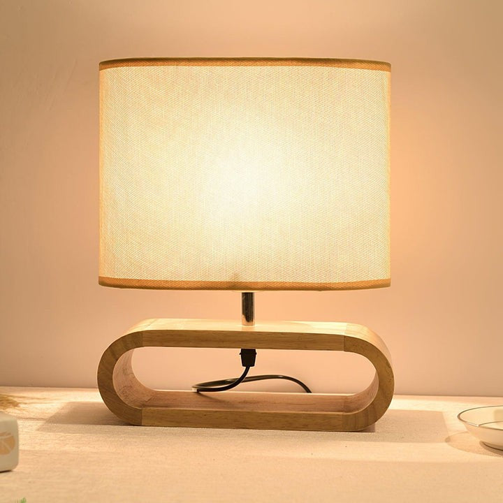 Natural Wood Table Lamp with Brown Fabric Shade