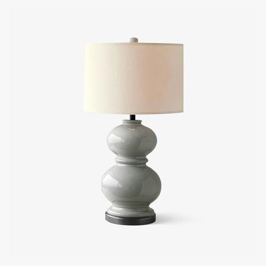 Neutral Ceramic Gourd Table Lamp with Brushed Metal Stand