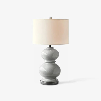 Neutral Ceramic Gourd Table Lamp with Brushed Metal Stand