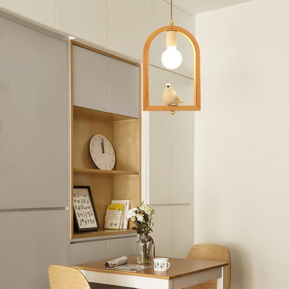 Nordic-Style Wooden &amp; Resin Bird Pendant Lamp