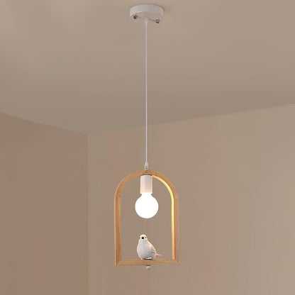 Nordic-Style Wooden &amp; Resin Bird Pendant Lamp