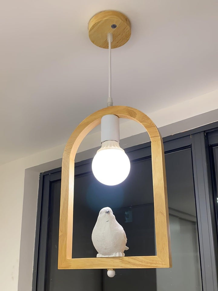 Nordic-Style Wooden &amp; Resin Bird Pendant Lamp