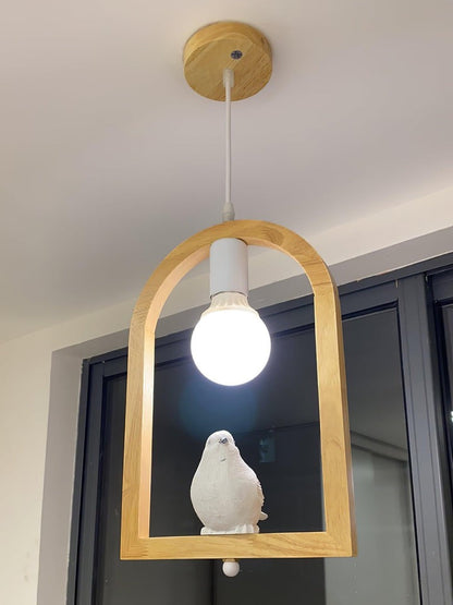 Nordic-Style Wooden &amp; Resin Bird Pendant Lamp