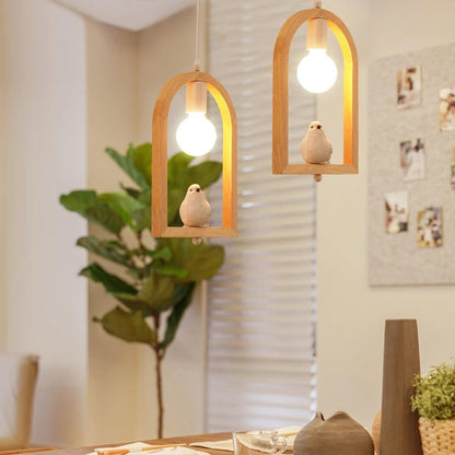 Nordic-Style Wooden &amp; Resin Bird Pendant Lamp