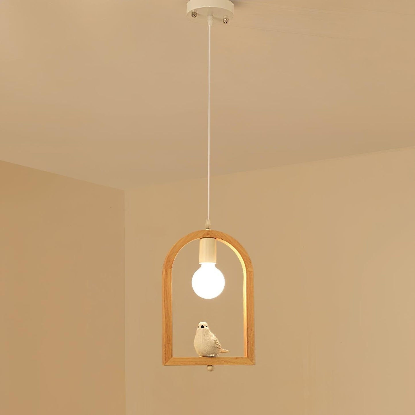 Nordic-Style Wooden &amp; Resin Bird Pendant Lamp