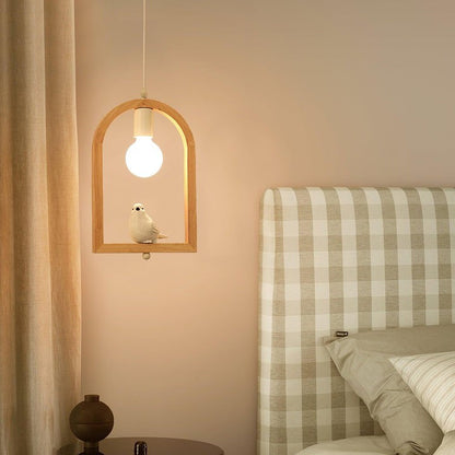 Nordic-Style Wooden &amp; Resin Bird Pendant Lamp