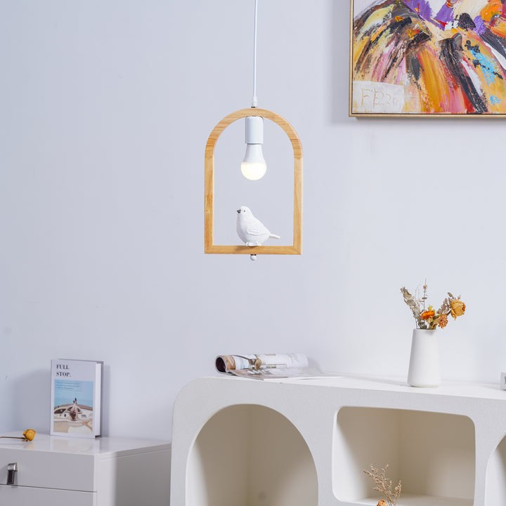 Nordic-Style Wooden &amp; Resin Bird Pendant Lamp