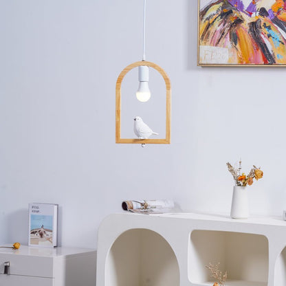 Nordic-Style Wooden &amp; Resin Bird Pendant Lamp