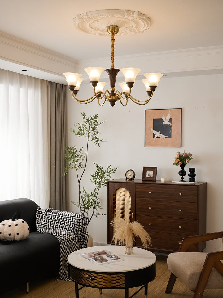 Octavia Modern Wood & Glass Chandelier - 6 & 8 Lights