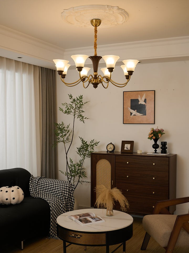 Octavia Modern Wood & Glass Chandelier - 6 & 8 Lights