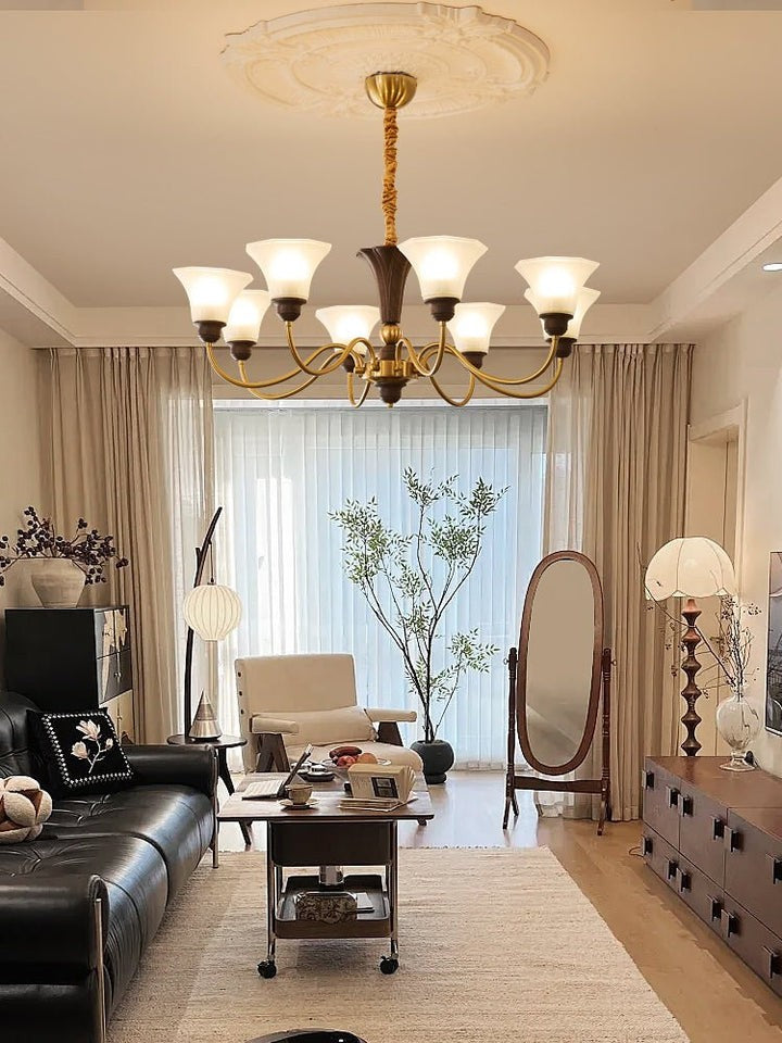 Octavia Modern Wood & Glass Chandelier - 6 & 8 Lights