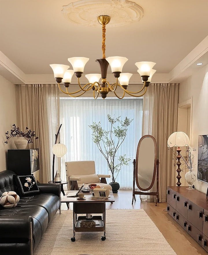 Octavia Modern Wood & Glass Chandelier - 6 & 8 Lights