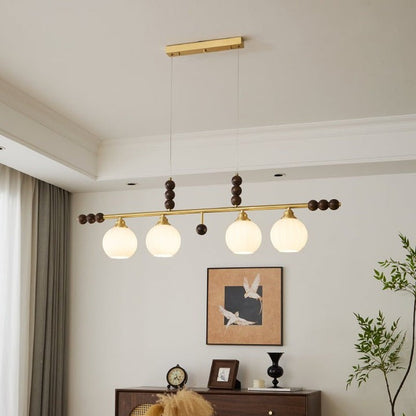Opal Glass & Brass Linear Island Pendant Light
