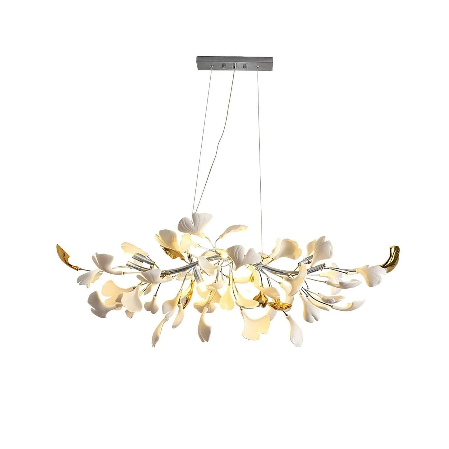 Organic Gingko Leaf Chandelier – Modern Brass Branch Lighting
