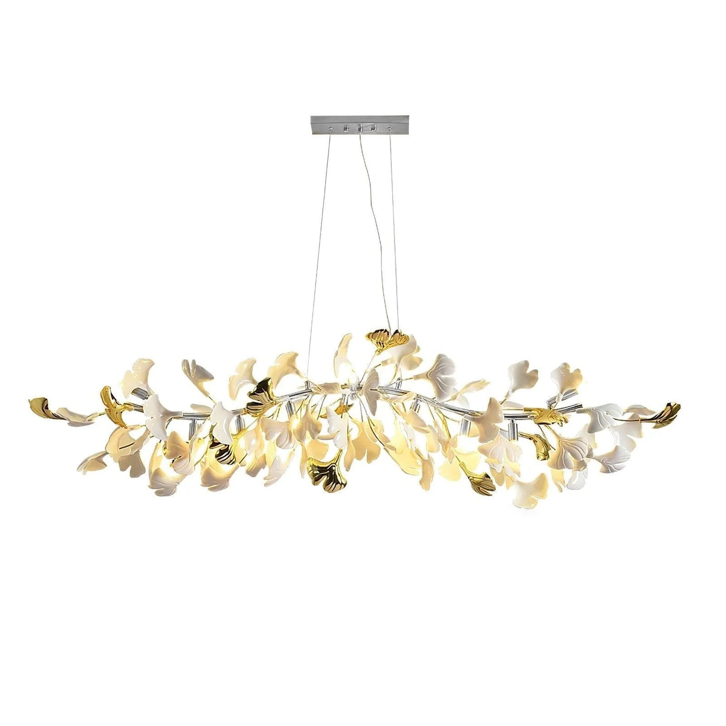 Organic Gingko Leaf Chandelier – Modern Brass Branch Lighting