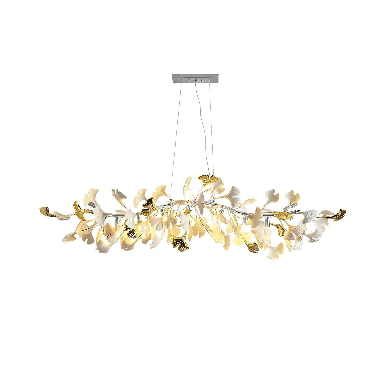 Organic Gingko Leaf Chandelier – Modern Brass Branch Lighting