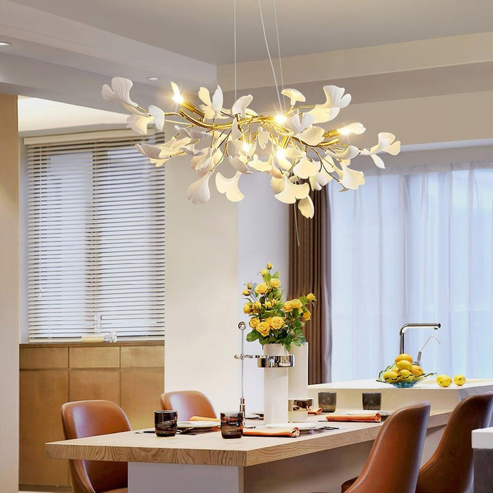 Organic Gingko Leaf Chandelier – Modern Brass Branch Lighting