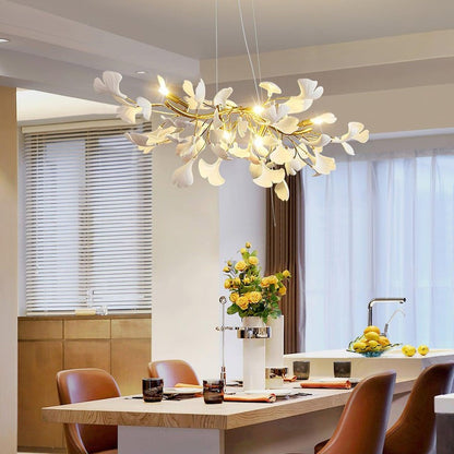 Organic Gingko Leaf Chandelier – Modern Brass Branch Lighting