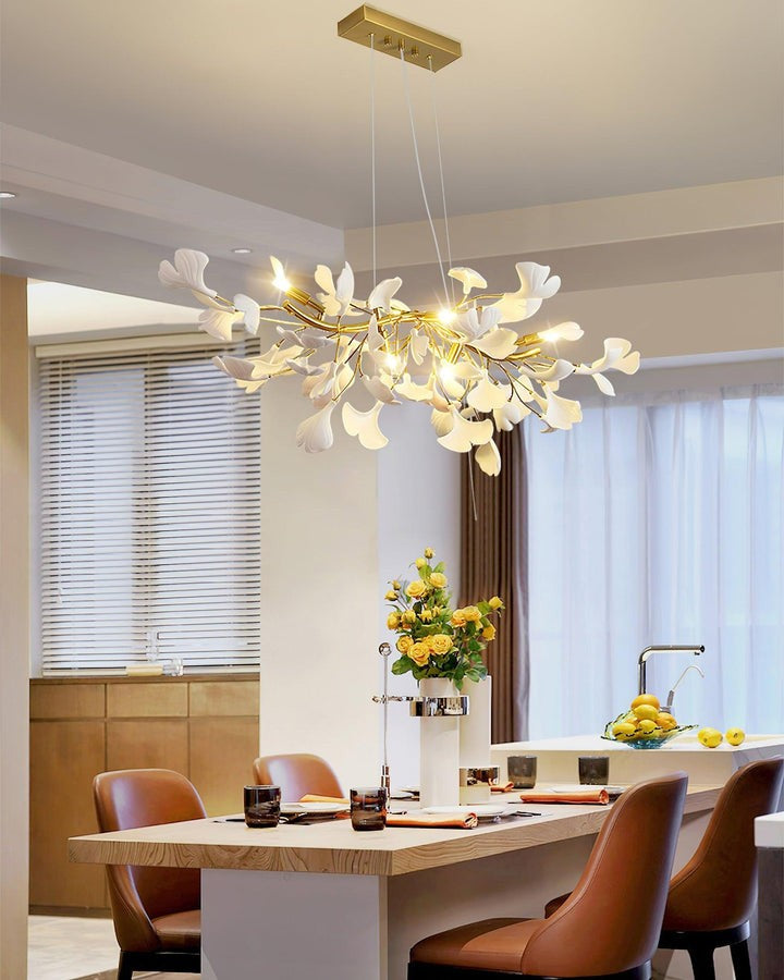 Organic Gingko Leaf Chandelier – Modern Brass Branch Lighting